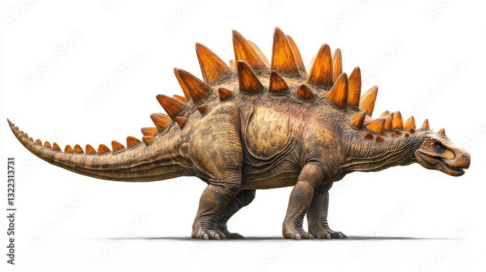 A magnificent Stegosaurus, its plates gleaming in the sunlight, stands proudly against a stark white background, its imposing presence accentuated by the sharp clipping path, leaving no trace of its A magnificent Stegosaurus, its plates gleaming in the sunlight, stands proudly against a stark white background, its imposing presence accentuated by the sharp clipping path, leaving no trace of its