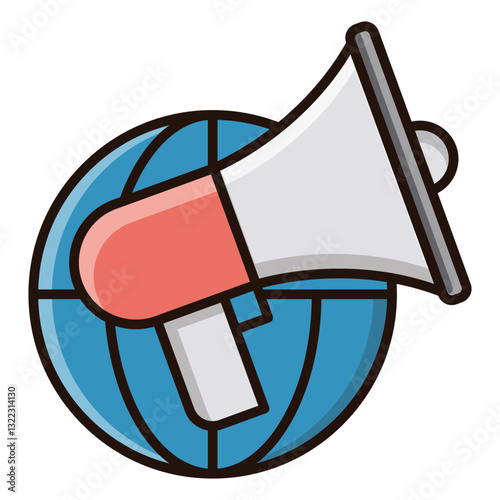 Announcing Global News With A Powerful Megaphone Boldly Proclaiming Important Information Around The World In Vibrant Colors And Clean Lines