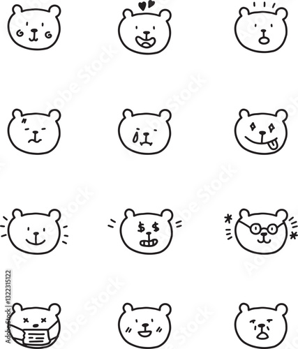 Bear feelings cute adorable kawaii minimalist hand drawing illustration set