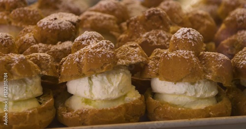 Rows of cream puffs