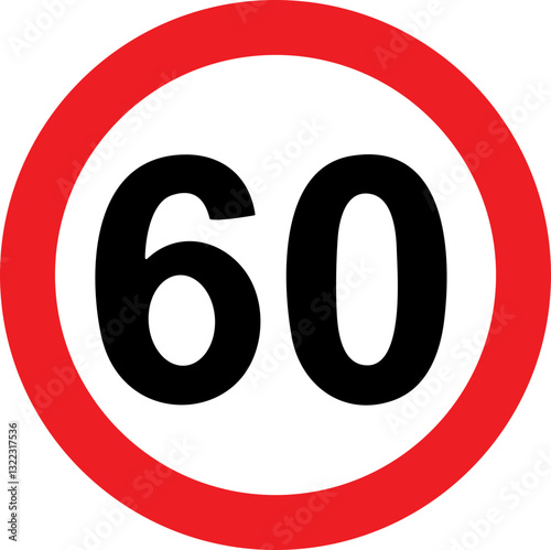 Road Speed Limit 60 sixty Sign. Generic speed limit sign with black number and red circle. Vector illustration