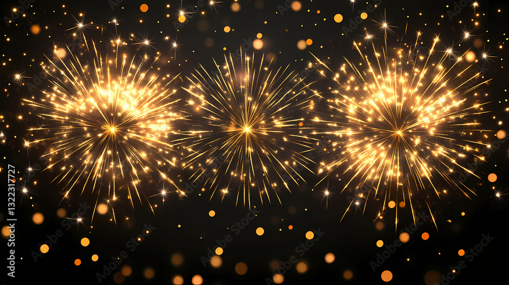 Obraz premium Golden fireworks burst isolate on transparent and black background, cutout, png. Radiance Burst. Illustration