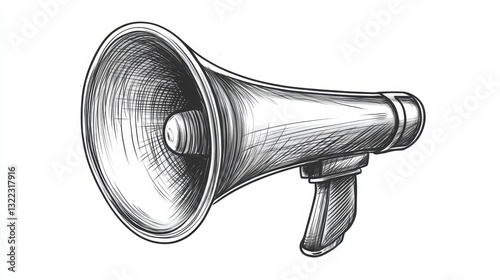 Hand-drawn illustration of a megaphone, rendered in a sketch style.