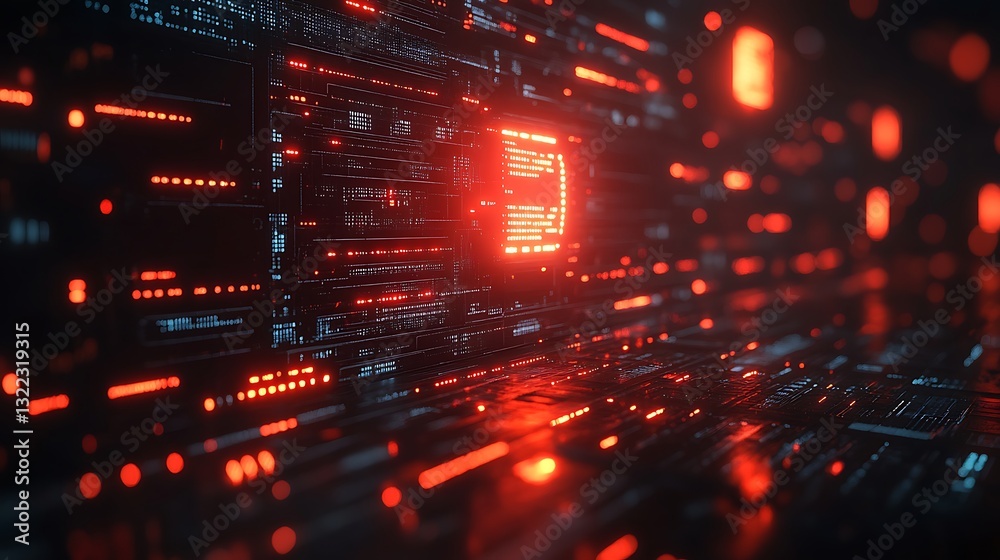 Obraz premium Abstract concept of a cyber war threat on Europe featuring a red alert warning and digital security breach visualization