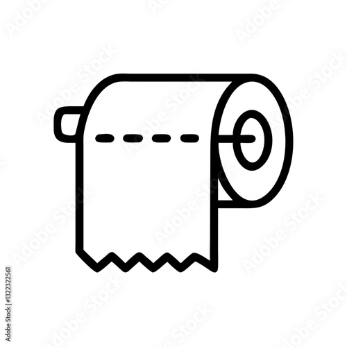 Minimalist toilet paper roll icon with zigzag edge and dashed line