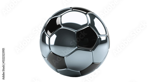 Silver or chrome, metal soccer ball isolated on transparent background. Png illustration