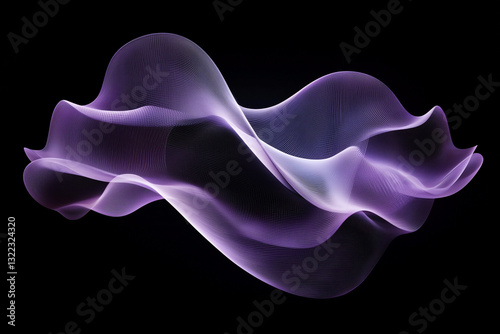 Abstract fluid 3D render with a black background and holographic, iridescent neon curved wave in motion. Abstract fluid iridescent holographic curved wave in motion colorful gradient design