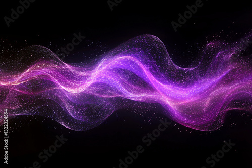 Abstract fluid 3D render with a black background and holographic, iridescent neon curved wave in motion. Abstract fluid iridescent holographic curved wave in motion colorful gradient design
