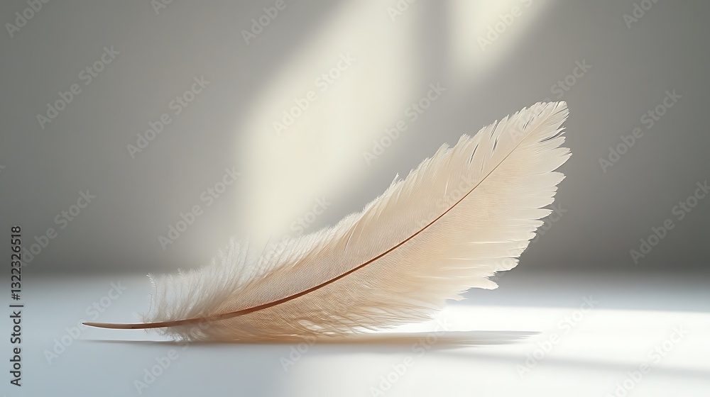 Obraz premium Elegant feather quill poised over shimmering ink on a white backdrop with soft lighting