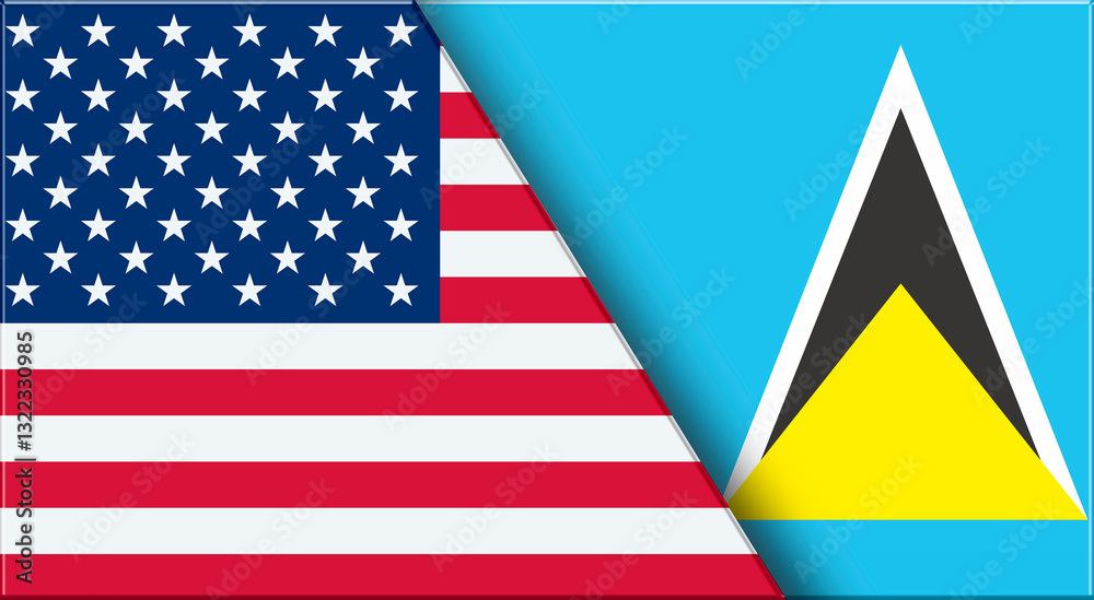 Fototapeta premium Flags of USA and Saint Lucia 3D illustration. and Saint Lucia flags on Fabric