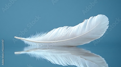 Gentle quill pen poised above reflective ink creating a calming white-toned scene