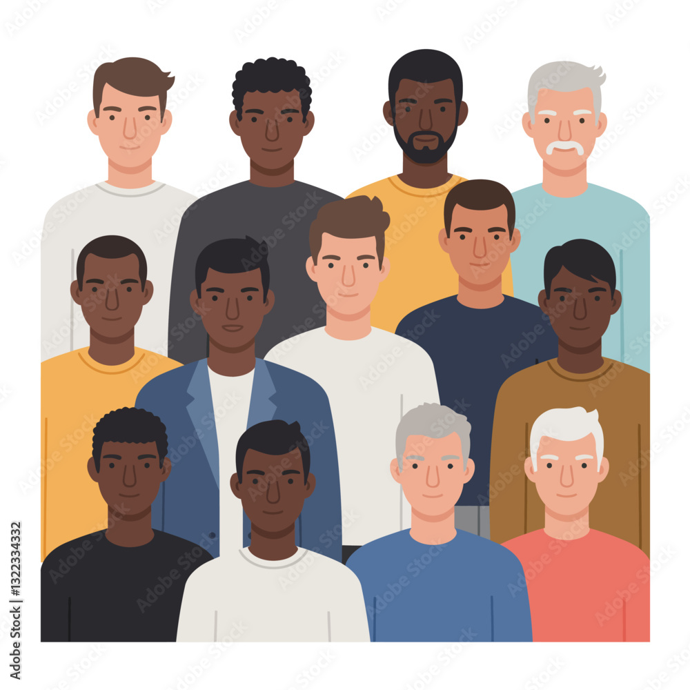 Group of diverse men in flat design style vector illustration Group of diverse men in flat design style vector illustration