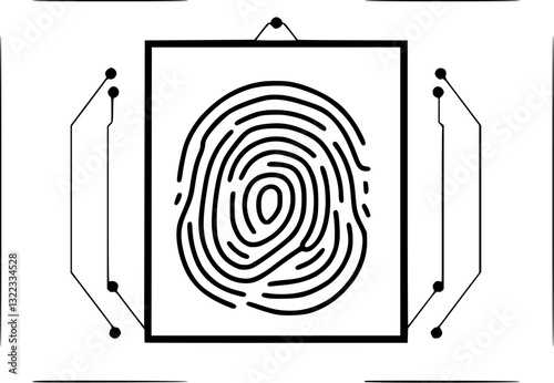 Outline illustration of a biometric fingerprint scan minimal AI-powered security system vector art.