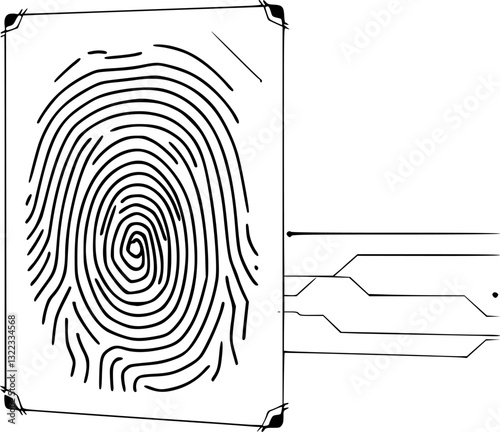 Outline illustration of a biometric fingerprint scan minimal AI-powered security system vector art.