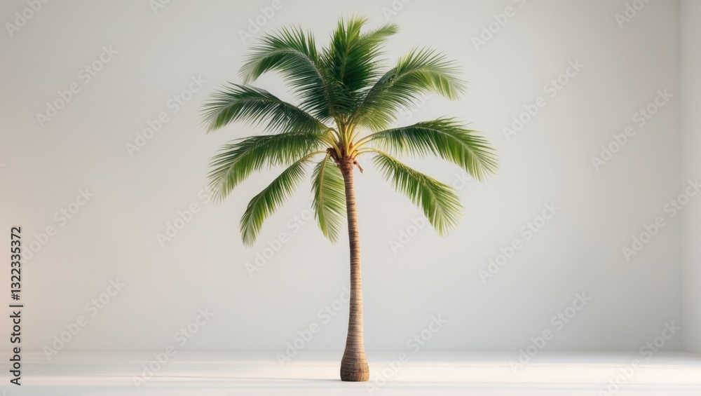 Obraz premium On a white background, a solitary coconut palm tree.