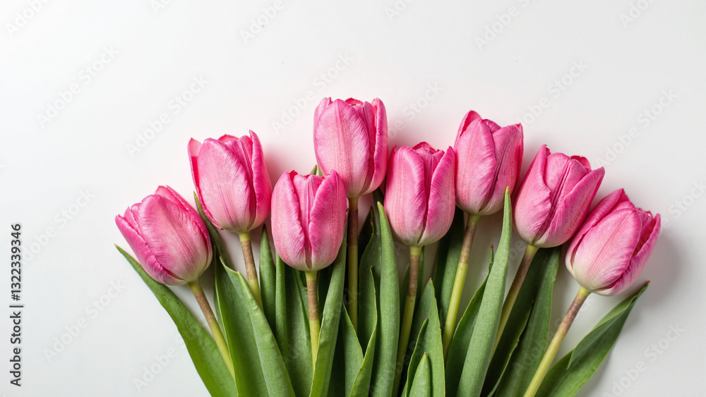 Vibrant Pink Tulips on White Background - Perfect for Spring Promotions, Floral Marketing, and Greeting Cards Vibrant Pink Tulips on White Background - Perfect for Spring Promotions, Floral Marketing, and Greeting Cards