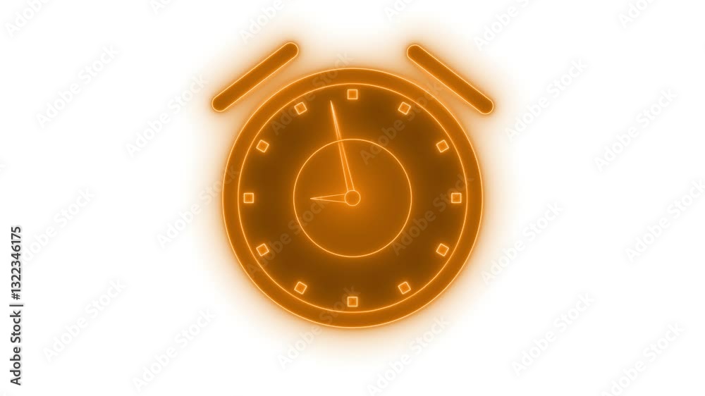 Brown glowing counting down circle frame clock animation, Glowing clock animated, Neon clock icon animation