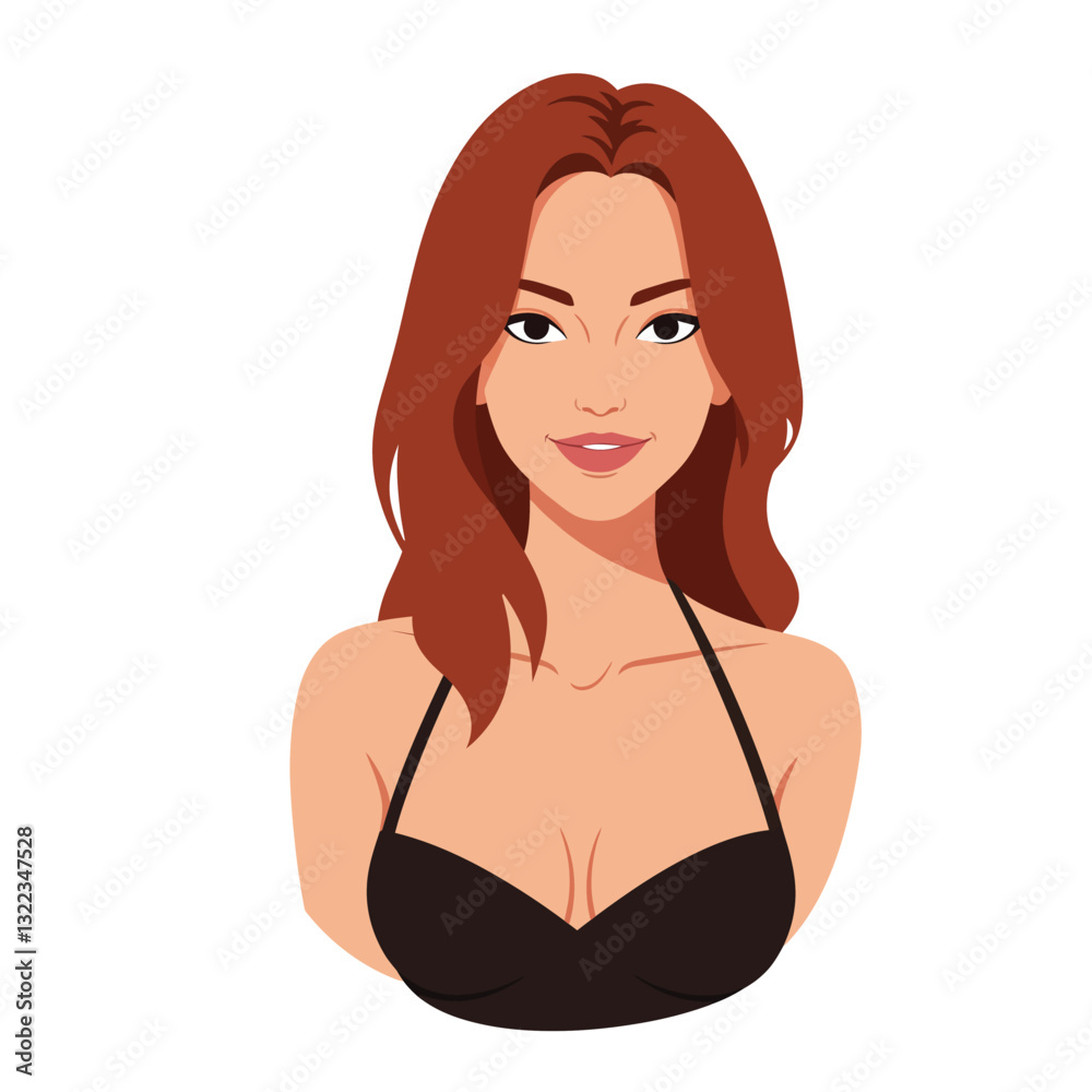 Female character portrait with long hair in minimal flat design vector illustration