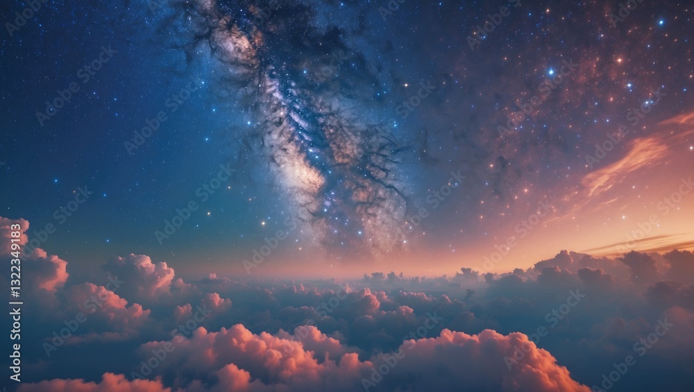 Fototapeta premium Milky Way and a star-filled, deep blue sky act as the backdrop.