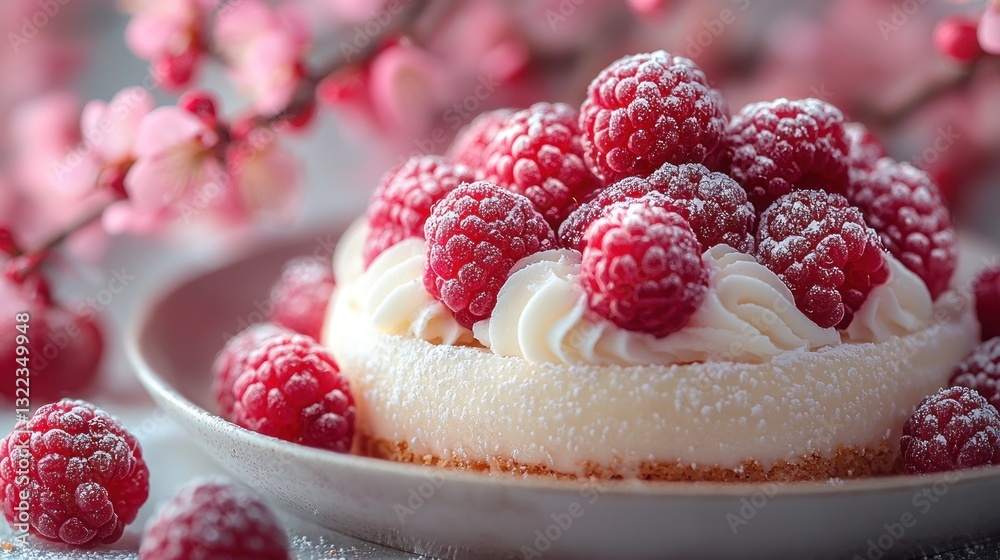 Delicious raspberry dessert with powdered sugar and whipped cream. Delicious raspberry dessert with powdered sugar and whipped cream.