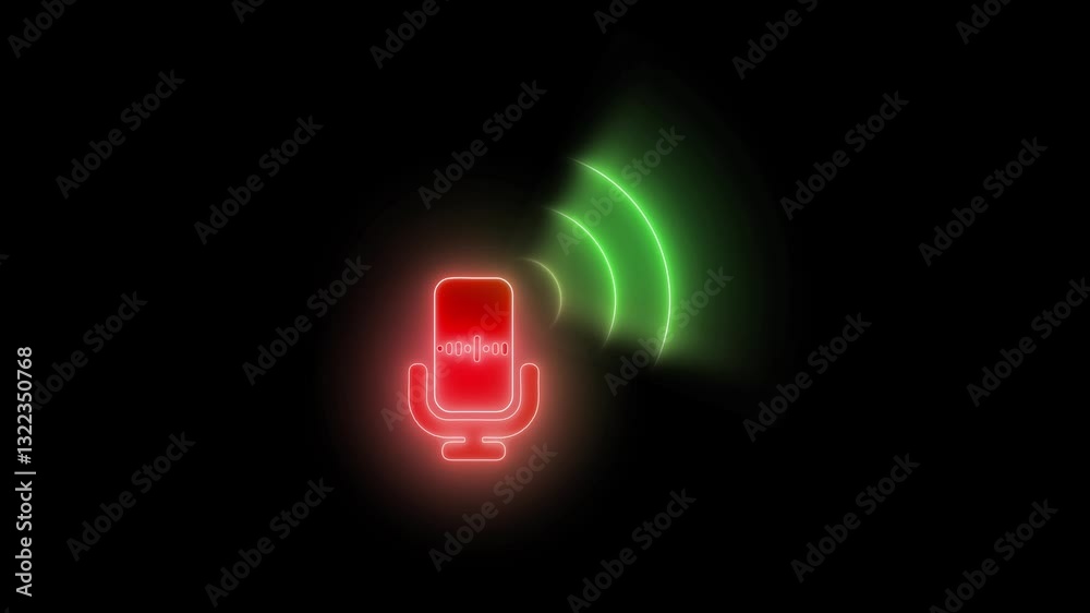 Neon glow red green color microphone animation on black background, Podcast glowing neon microphone animated Neon glow red green color microphone animation on black background, Podcast glowing neon microphone animated