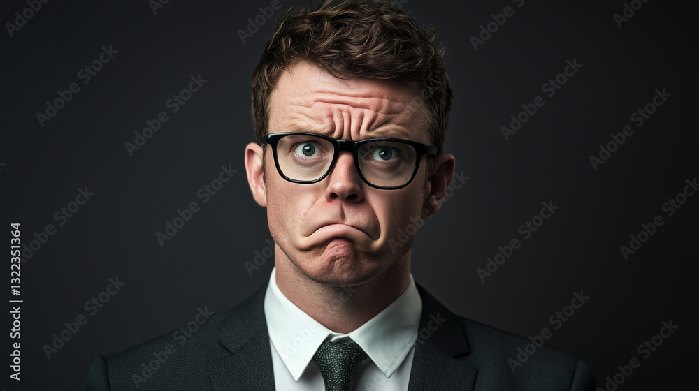 Man in suit with exaggerated sad expression Man in suit with exaggerated sad expression