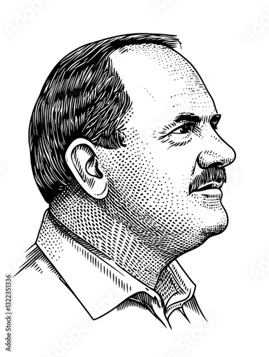 Engraved profile illustration showing a thoughtful man contemplating life and his experiences in a classic vintage style