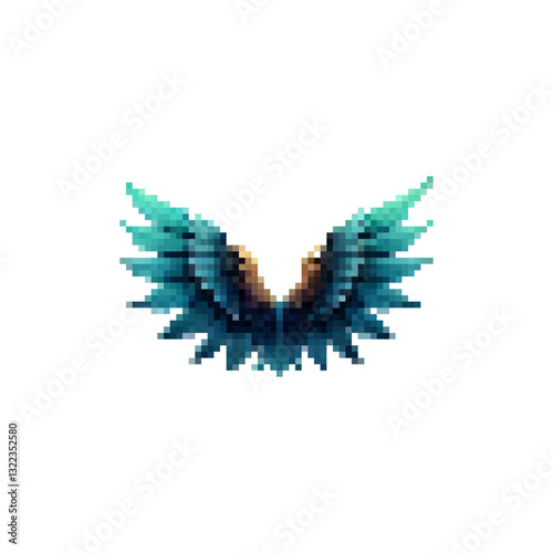 Retro pixel wings. Wings for game design mythical. Vector icon of demon and angel wings. Wings texture for games. Flight logo with wings vector. Wings in vintage style.