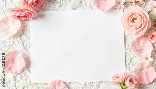  Paper Sheet Mock up on Desk on lace background