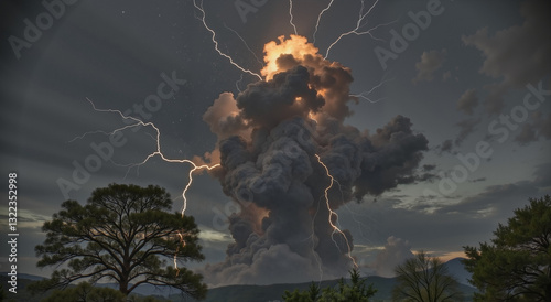 Dramatic thunderstorm with lightning and dark clouds