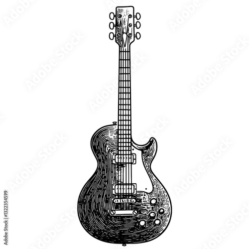 Elegant engraved illustration of a guitar design suitable for tattoo art or packaging decoration