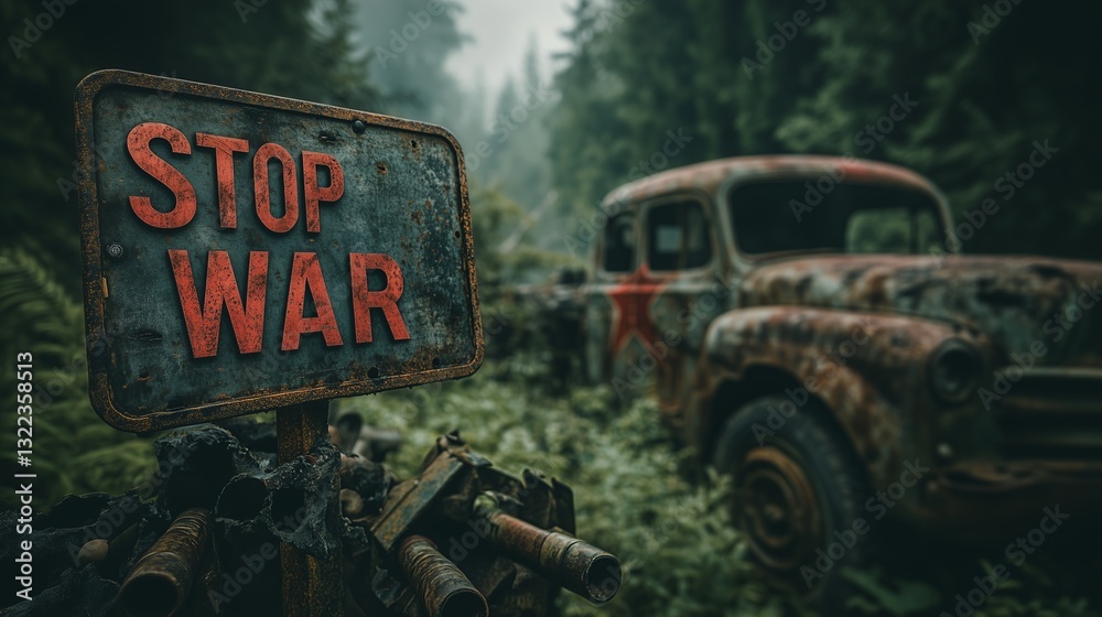 Fototapeta premium Stop War text, sign poster. No war, only peace concept.
