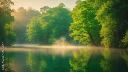 Wallpaper Mural Charming lakeside scene featuring reflections of the surrounding green trees. Torontodigital.ca