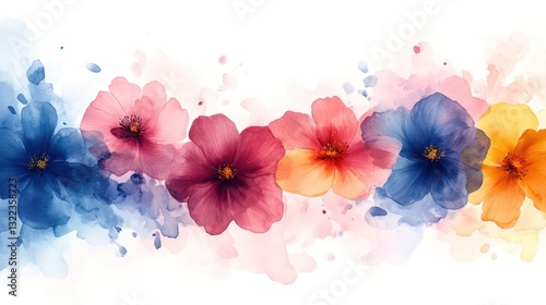 Watercolor floral banner, colorful flowers, white background, spring design, website header