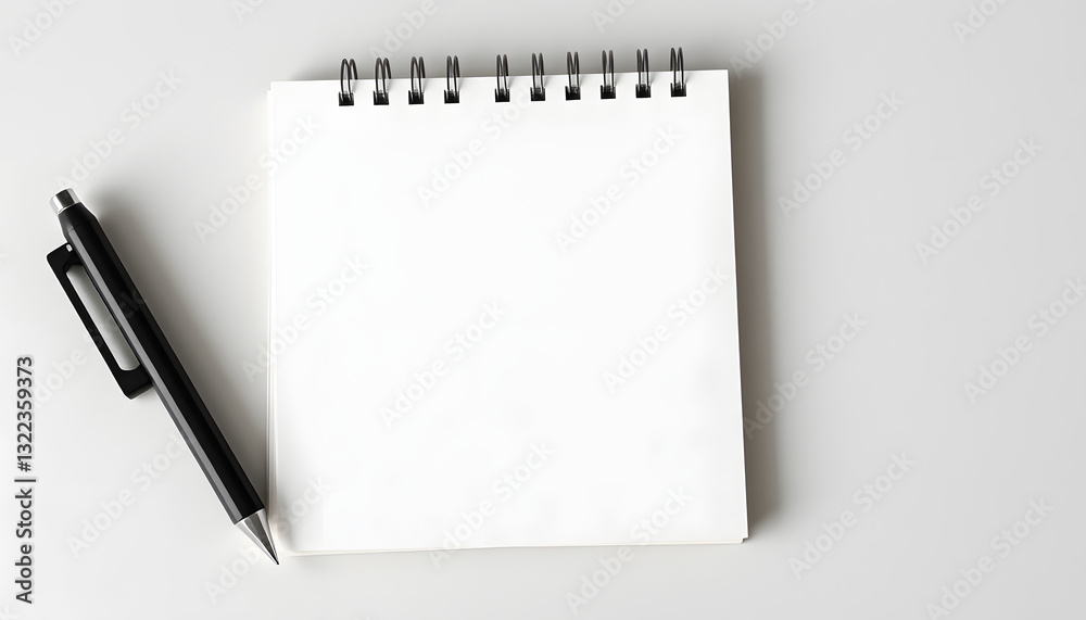 Blank realistic spiral bound notepad mockup on light grey background. High resolution, graphic novel art. White tone Blank realistic spiral bound notepad mockup on light grey background. High resolution, graphic novel art. White tone