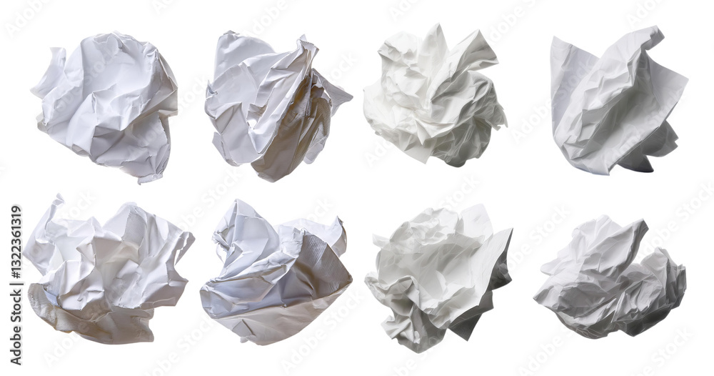 Crumpled White Paper in Various Forms Against a Black Background, Bundle Set Collection, Isolated on Transparent Background Crumpled White Paper in Various Forms Against a Black Background, Bundle Set Collection, Isolated on Transparent Background
