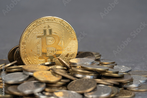 Obraz na płótnie Koncepcja inwestowania, gromadzenia funduszy online bitcoin, transfer kryptowaluty. w salonie