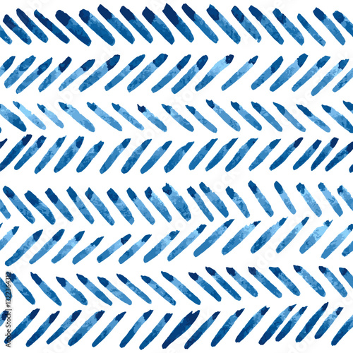 Blue herringbone hand painted seamless vector pattern
