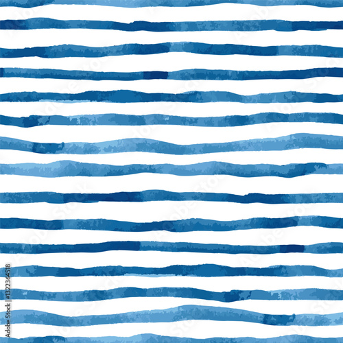 Blue watercolour striped background. Seamless vector pattern