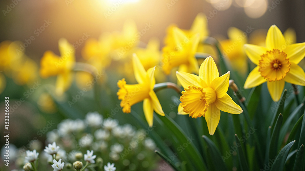 Vibrantly blooming daffodils in a picturesque garden setting, perfect for Easter-themed marketing and seasonal celebrations. Vibrantly blooming daffodils in a picturesque garden setting, perfect for Easter-themed marketing and seasonal celebrations.