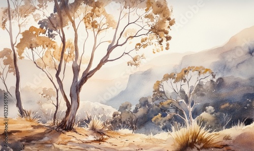Beautiful Earthy Tones Watercolour Background Featuring Australian Elements and Landscapes