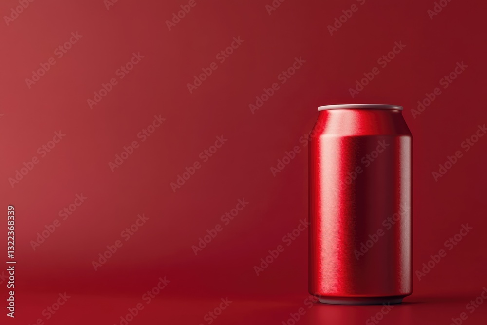 Red Aluminum Can on Red Background: Mockup for Beverage Branding Red Aluminum Can on Red Background: Mockup for Beverage Branding