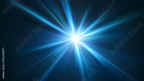 Radiating light beams from a central point, dark background. Vivid Glare. Illustration