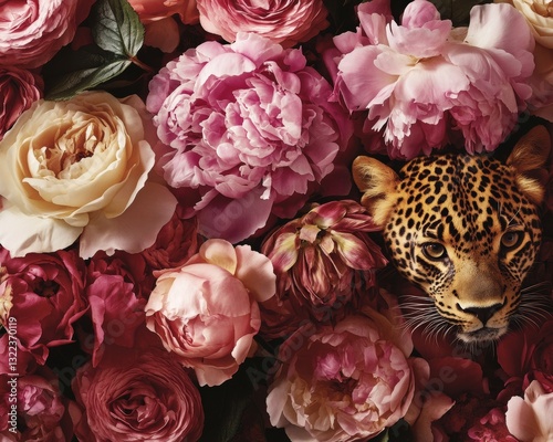 Beautiful leopard print blending into soft roses and peonies mixing wild with delicate for an eyecatching floral combination