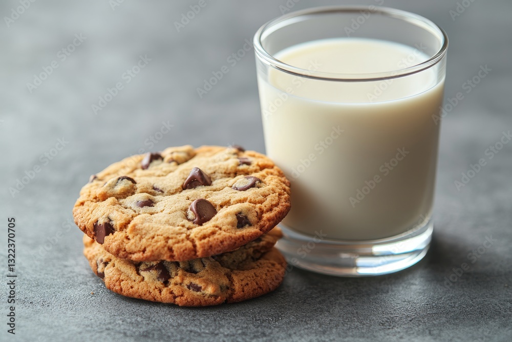 Cookies, still warm from baking, served alongside a glass of milk on the table Cookies, still warm from baking, served alongside a glass of milk on the table
