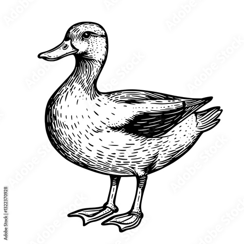 Elegant engraved duck illustration for tattoo design, celebrating nature and wildlife in artful styles