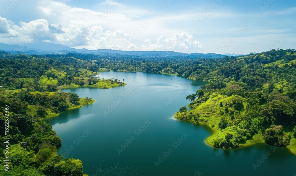 Aerial View of a Pristine Lake Surrounded by Lush Green Forest Aerial View of a Pristine Lake Surrounded by Lush Green Forest
