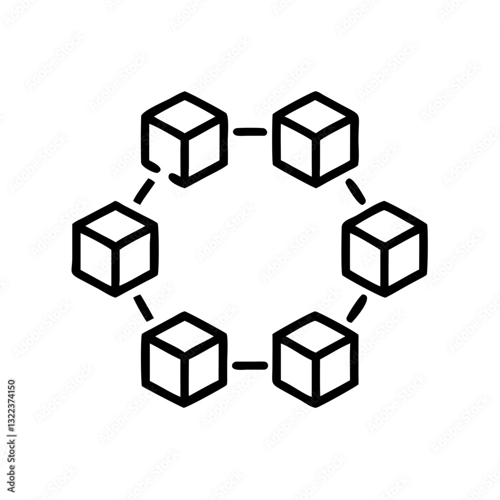 blockchain icon with interconnected cubes in a simple line art style on white background
blockchain icon with interconnected cubes in a simple line art style on white background