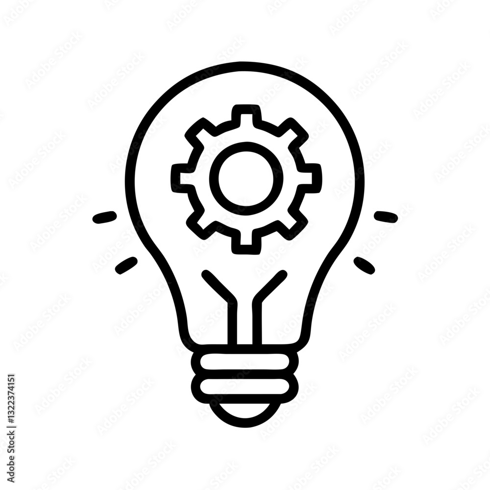 innovation lightbulb icon with gear and sparks in a simple line art style on white background
innovation lightbulb icon with gear and sparks in a simple line art style on white background
