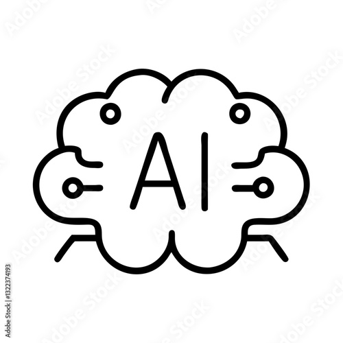 AI brain icon with circuitry and chip in a simple line art style on white background

